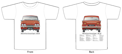 Ford Consul Capri 116E 1500GT 1962-64 T-shirt Front & Back